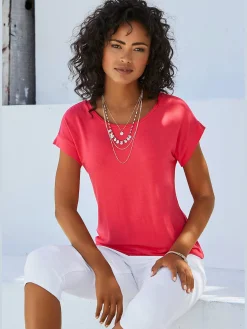 Vivance T-Shirts<T-shirt à manches courtes large bordure à la finition des manches