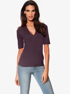 Ashley Brooke T-Shirts<T-shirt à manches courtes manches mi-longues et encolure en v féminine