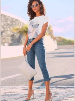 LASCANA T-Shirts<T-shirt à manches courtes mélange de matières tendance