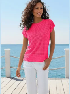 Vivance T-Shirts<T-shirt à manches courtes matière gaufrée légèrement transparente