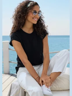 Vivance T-Shirts<T-shirt à manches courtes matière gaufrée légèrement transparente