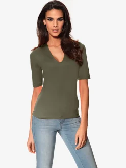 Ashley Brooke T-Shirts<T-shirt à manches courtes manches mi-longues et encolure en v féminine