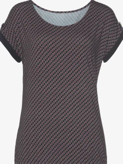 Vivance T-Shirts<T-shirt à manches courtes manches à bords francs avec bordure unie et bouton doré