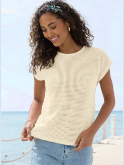 Vivance T-Shirts<T-shirt à manches courtes matière gaufrée légèrement transparente