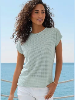 Vivance T-Shirts<T-shirt à manches courtes matière gaufrée légèrement transparente