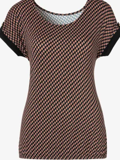 Vivance T-Shirts<T-shirt à manches courtes manches à bords francs avec bordure unie et bouton doré