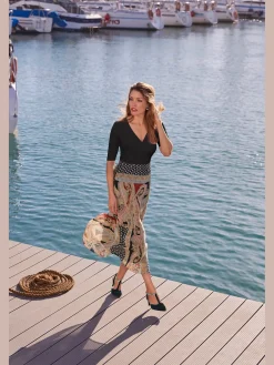 Ashley Brooke T-Shirts<T-shirt à manches courtes manches mi-longues et encolure en v féminine