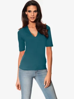 Ashley Brooke T-Shirts<T-shirt à manches courtes manches mi-longues et encolure en v féminine