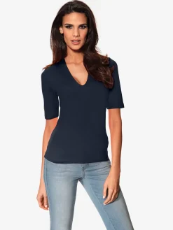 Ashley Brooke T-Shirts<T-shirt à manches courtes manches mi-longues et encolure en v féminine