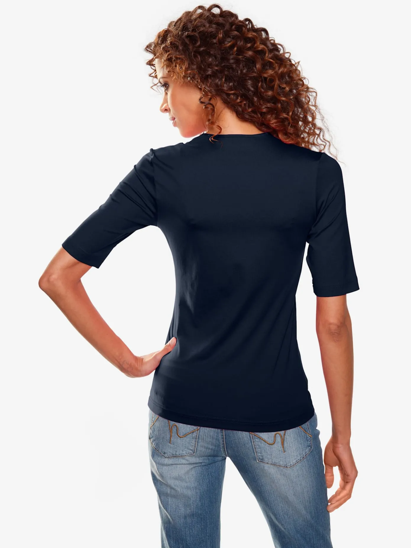 Ashley Brooke T-Shirts<T-shirt à manches courtes manches mi-longues et encolure en v féminine
