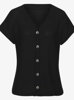 LASCANA T-Shirts<T-shirt à manches courtes patte de boutonnage fantaisie tendance et boutons imitation corne