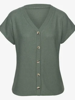 LASCANA T-Shirts<T-shirt à manches courtes patte de boutonnage fantaisie tendance et boutons imitation corne