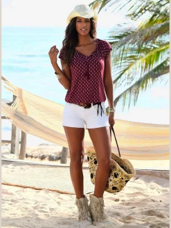 Vivance T-Shirts<T-shirt à manches courtes plis et houppe à nouer