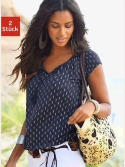 Vivance T-Shirts<T-shirt à manches courtes plis et houppe à nouer