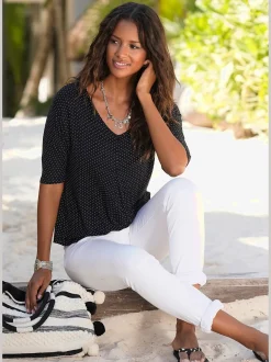 LASCANA T-Shirts<T-shirt à manches courtes pli creux devant pour un tombé fluide