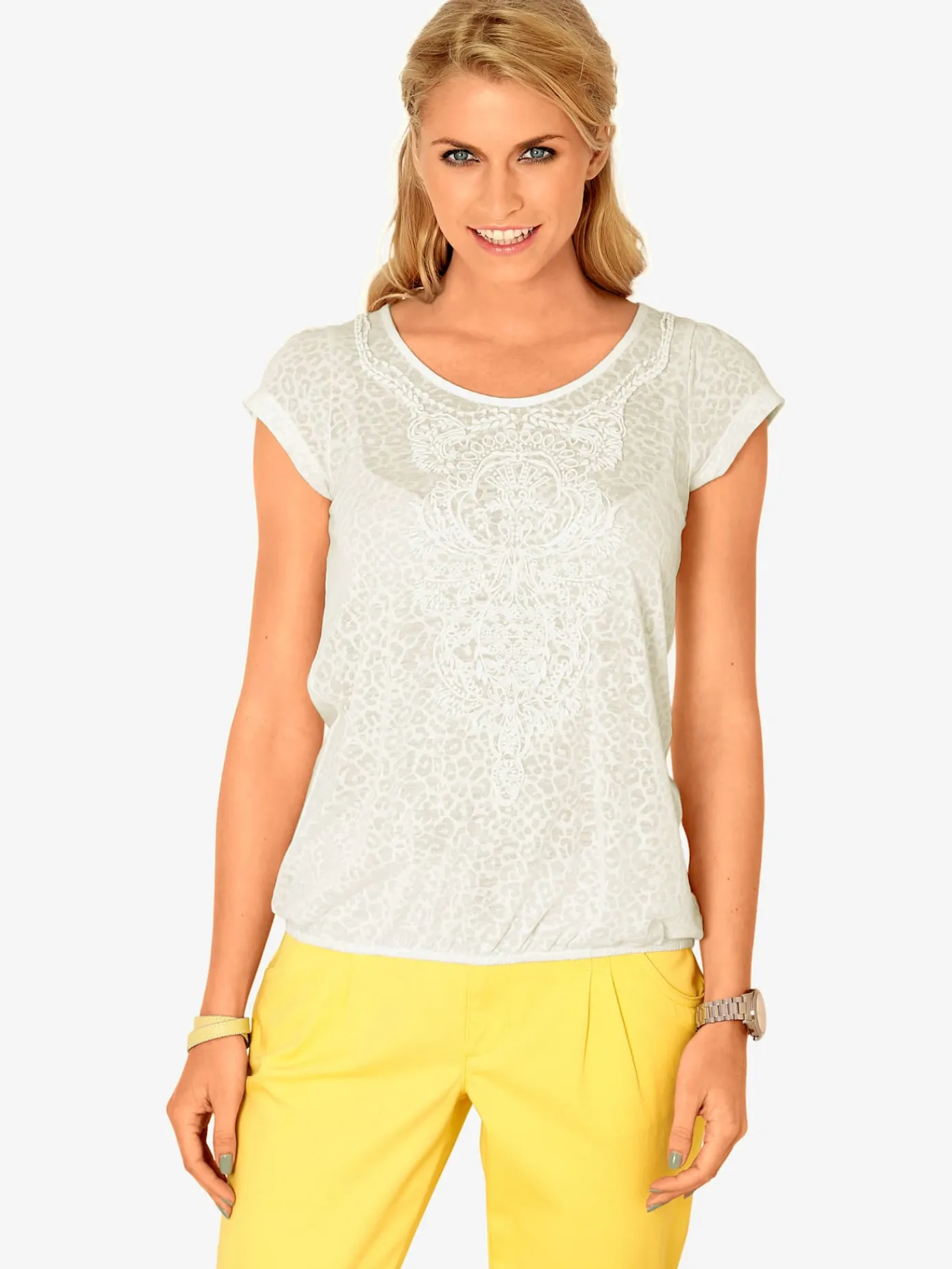 Linea Tesini T-Shirts<T-shirt à manches courtes qualité dévoré, imprimé effet ton sur ton