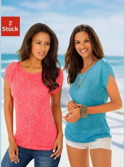 LASCANA T-Shirts<T-shirt à manches courtes superbes fronces aux épaules