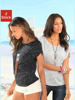 LASCANA T-Shirts<T-shirt à manches courtes superbes fronces aux épaules