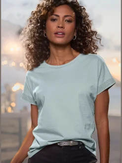 LASCANA T-Shirts<T-shirt à manches courtes strass scintillants à l'ourlet des manches pour un look élégant