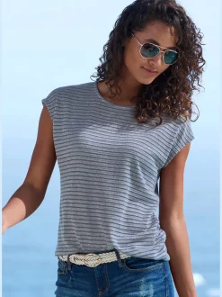 Vivance T-Shirts<T-shirt à manches courtes tricot jacquard léger à rayures