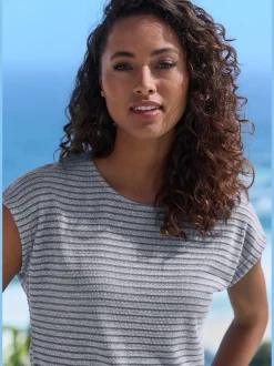 Vivance T-Shirts<T-shirt à manches courtes tricot jacquard léger à rayures