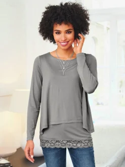 Linea Tesini T-Shirts<T-shirt à manches longues bordure en dentelle à l’ourlet