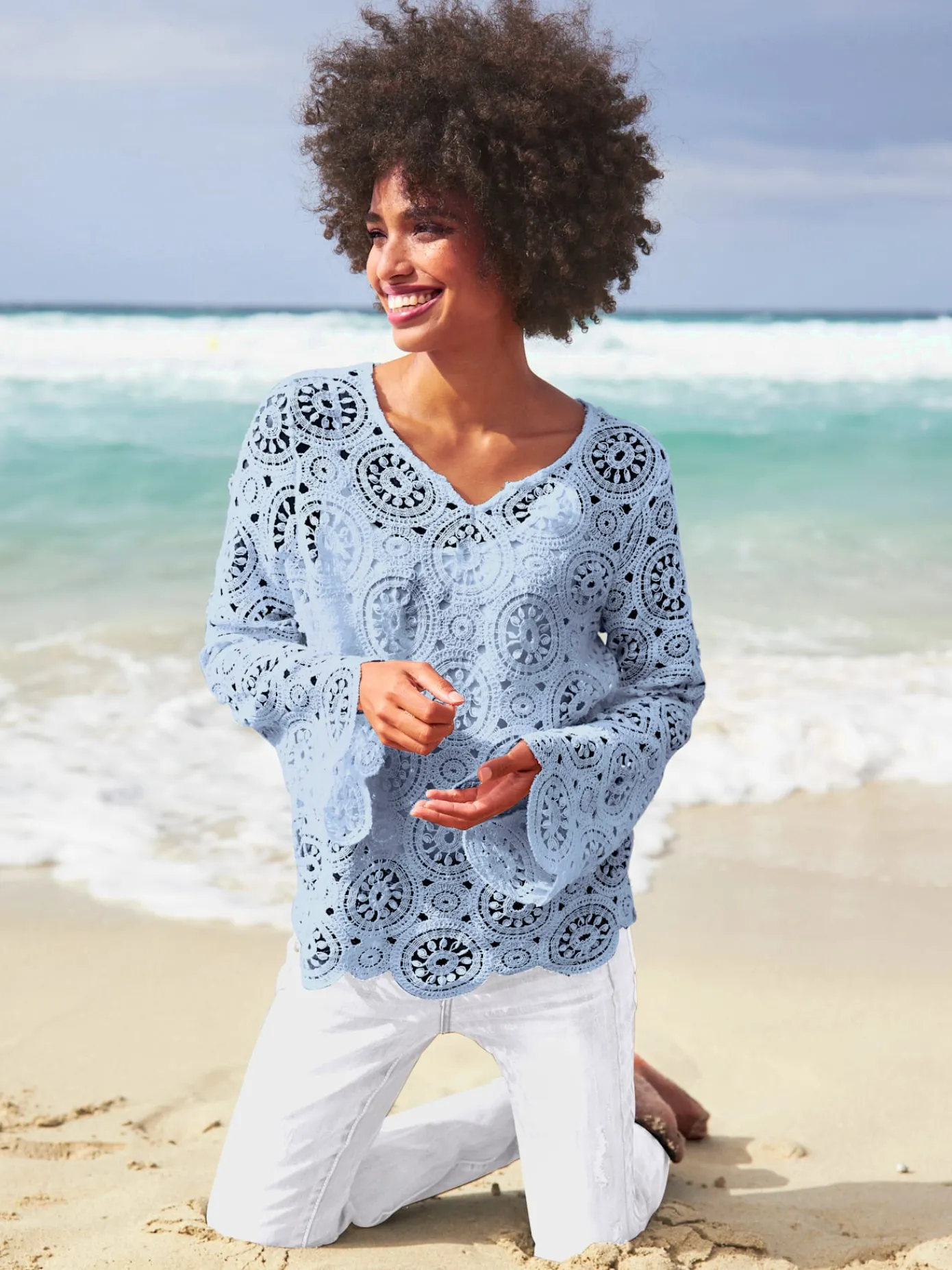 Linea Tesini T-Shirts<T-shirt à manches longues dentelle macramé décorative