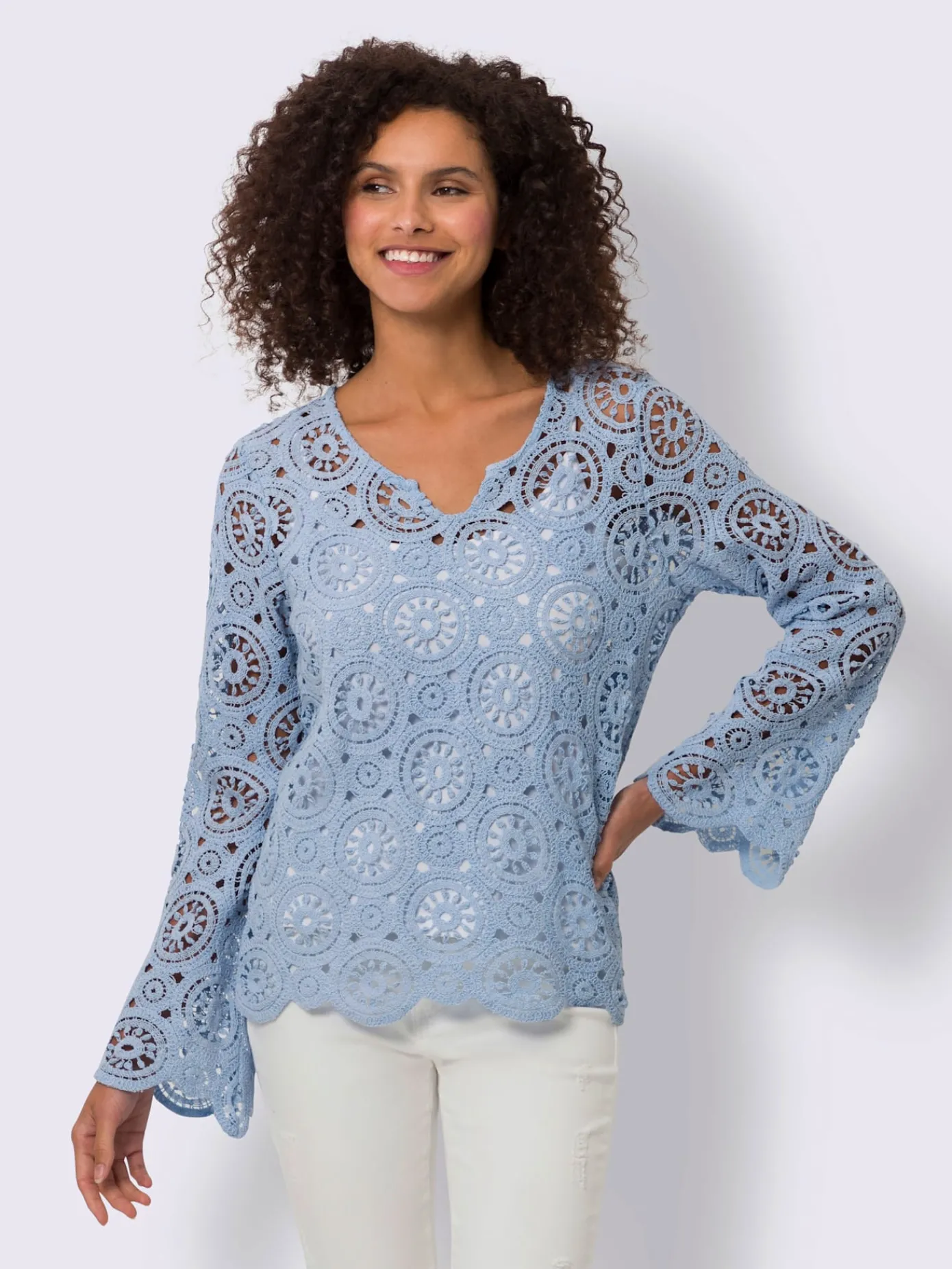 Linea Tesini T-Shirts<T-shirt à manches longues dentelle macramé décorative