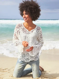 Linea Tesini T-Shirts<T-shirt à manches longues dentelle macramé décorative