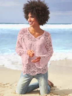 Linea Tesini T-Shirts<T-shirt à manches longues dentelle macramé décorative