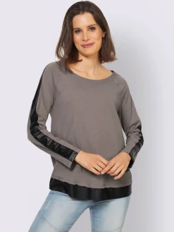 Mandarin T-Shirts<T-shirt à manches longues empiècements en imitation cuir