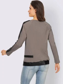 Mandarin T-Shirts<T-shirt à manches longues empiècements en imitation cuir