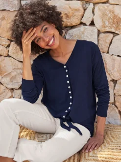 Linea Tesini T-Shirts<T-shirt à manches longues encolure en v avec patte de boutonnage décorative