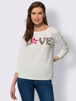 Mandarin T-Shirts<T-shirt à manches longues inscription tendance