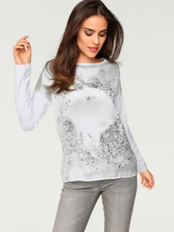 Rick Cardona T-Shirts<T-shirt à manches longues imprimé tendance à effet métallisé