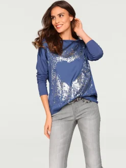 Rick Cardona T-Shirts<T-shirt à manches longues imprimé tendance à effet métallisé