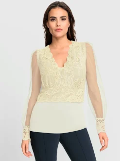 Ashley Brooke T-Shirts<T-shirt à manches longues jolie dentelle sur l'encolure