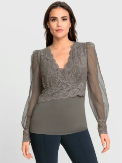 Ashley Brooke T-Shirts<T-shirt à manches longues jolie dentelle sur l'encolure