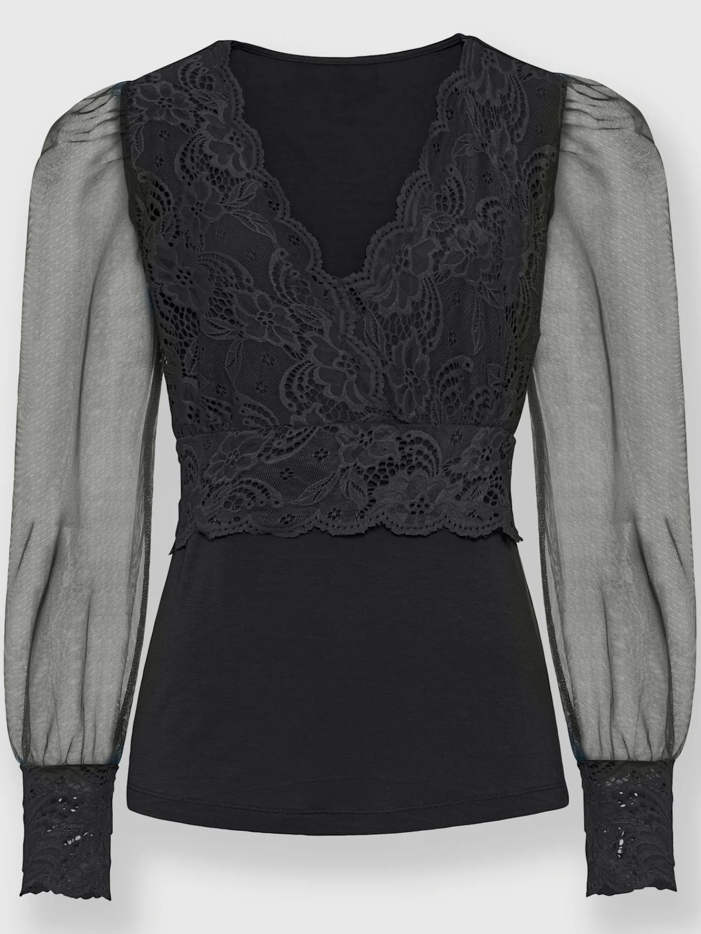 Ashley Brooke T-Shirts<T-shirt à manches longues jolie dentelle sur l'encolure