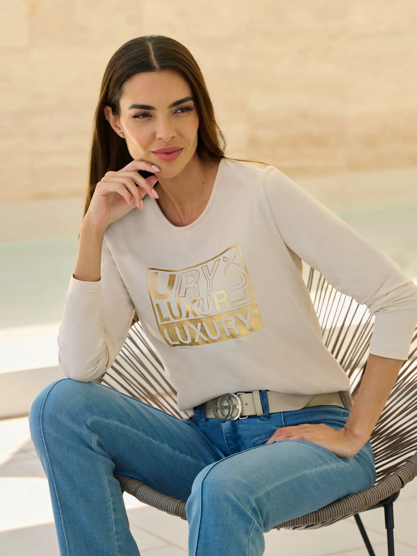 Rick Cardona T-Shirts<T-shirt à manches longues joli imprimé feuille devant