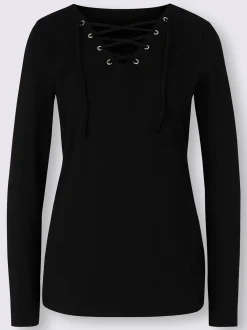 Mandarin T-Shirts<T-shirt à manches longues laçage décoratif à l'encolure