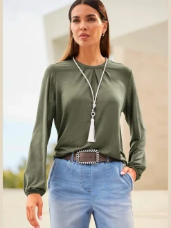 Rick Cardona T-Shirts<T-shirt à manches longues plis affinants à l'encolure