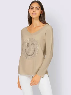 Mandarin T-Shirts<T-shirt à manches longues petites pierres fantaisie