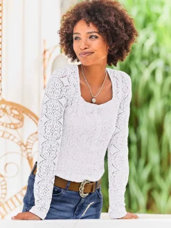 Linea Tesini T-Shirts<T-shirt à manches longues superbe empiècement en dentelle