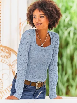 Linea Tesini T-Shirts<T-shirt à manches longues superbe empiècement en dentelle