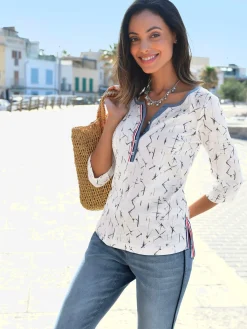 T-Shirts<T-shirt à motif original boutonnière col et fentes