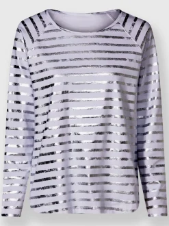 Rick Cardona T-Shirts<T-shirt à rayures imprimé feuille brillant