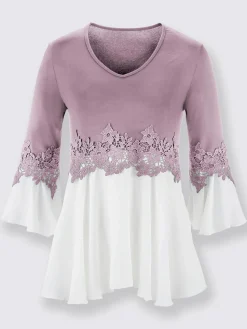 Fair Lady T-Shirts<T-shirt bicolore souple ornée dentelle fleurie