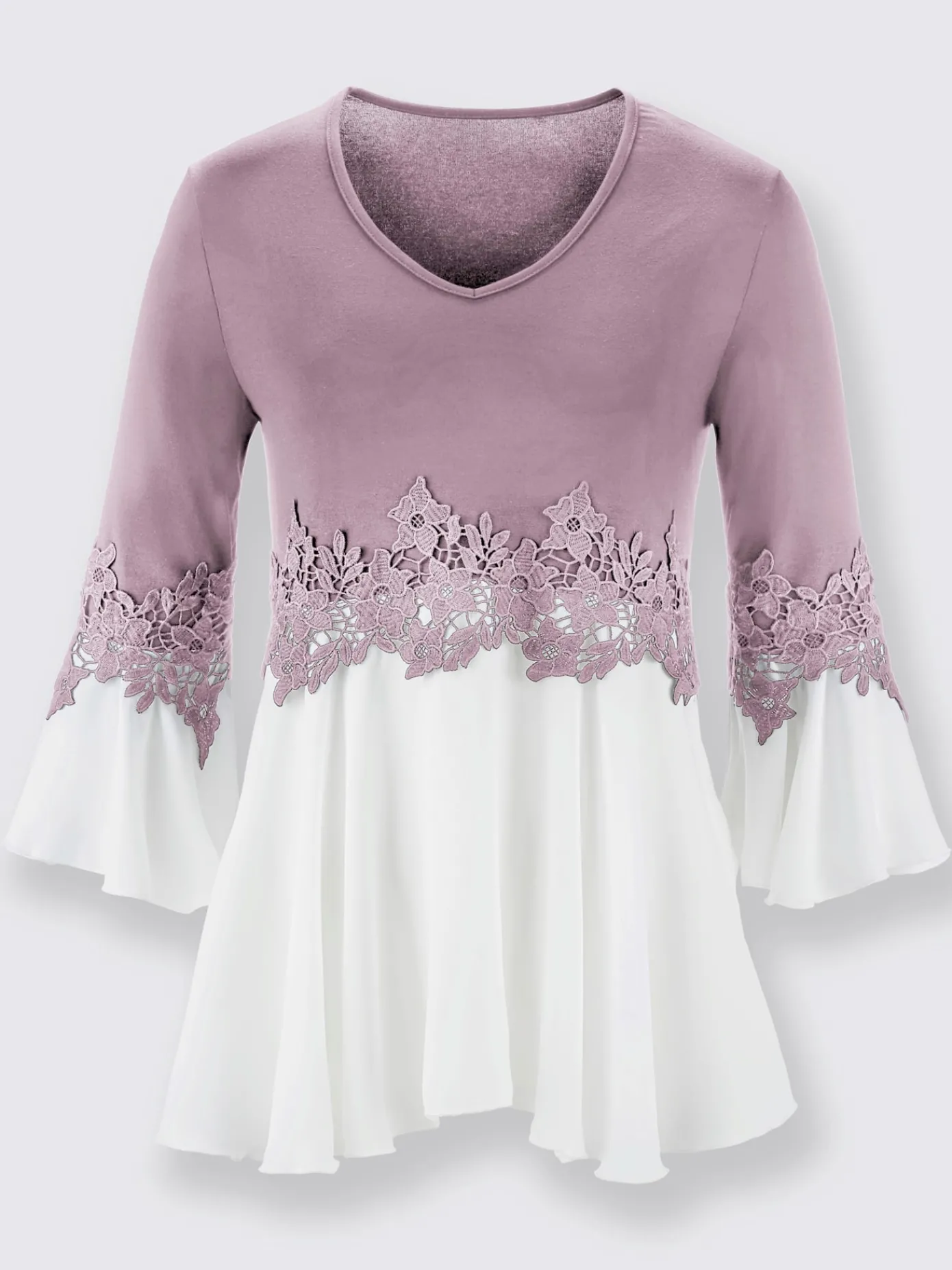 Fair Lady T-Shirts<T-shirt bicolore souple ornée dentelle fleurie