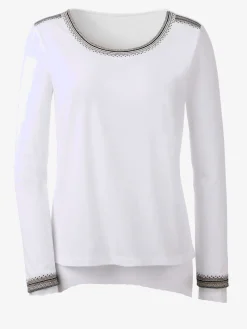 T-Shirts<T-shirt brodé mélange coton-modal col rond manches longues